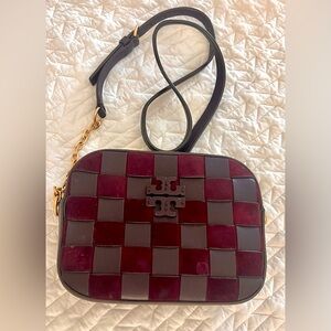 Tory Burch McGraw Woven Leather Checkered Shoulder Bag